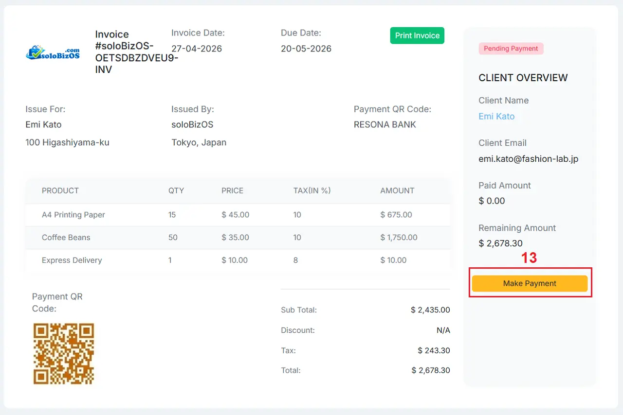 Customers pay directly from the invoice link.