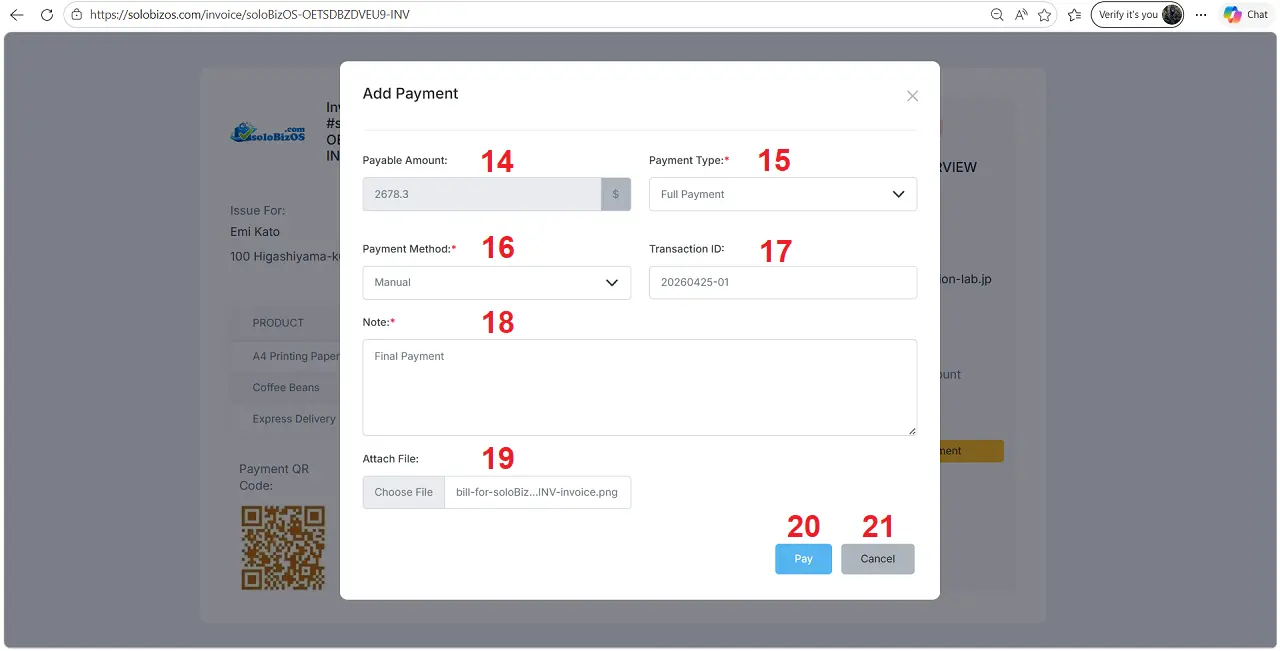 Customers pay directly from the invoice link - Step 2