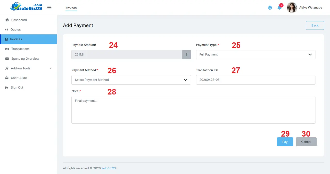 Customers pay their bills from the customer administration interface - step 2