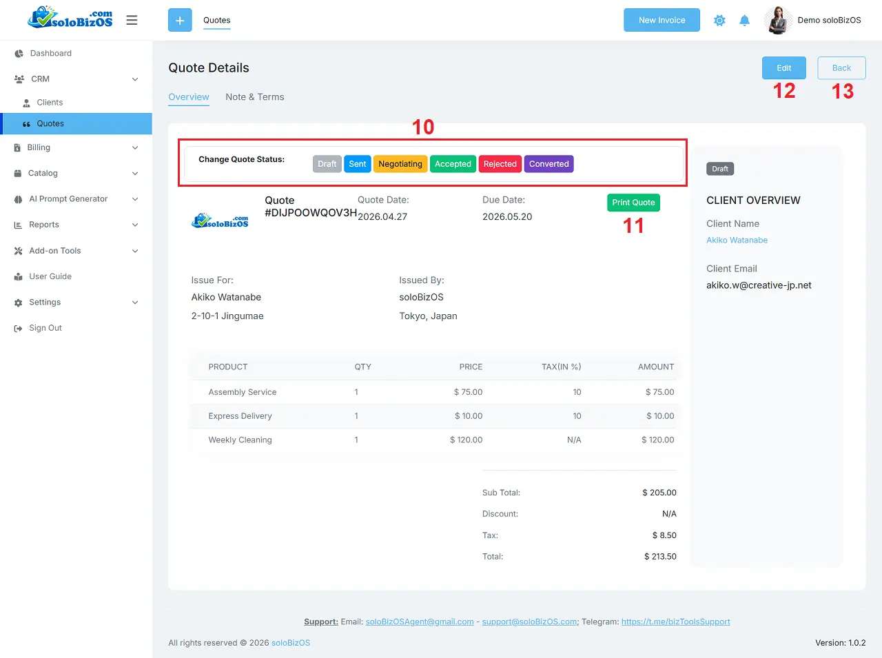 Change status of quote