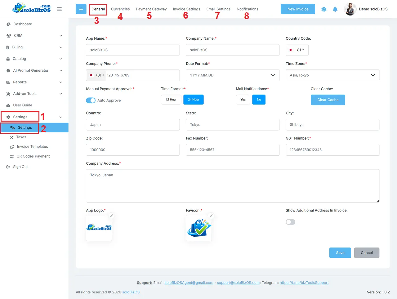 Setup the general things for your business in soloBizOS