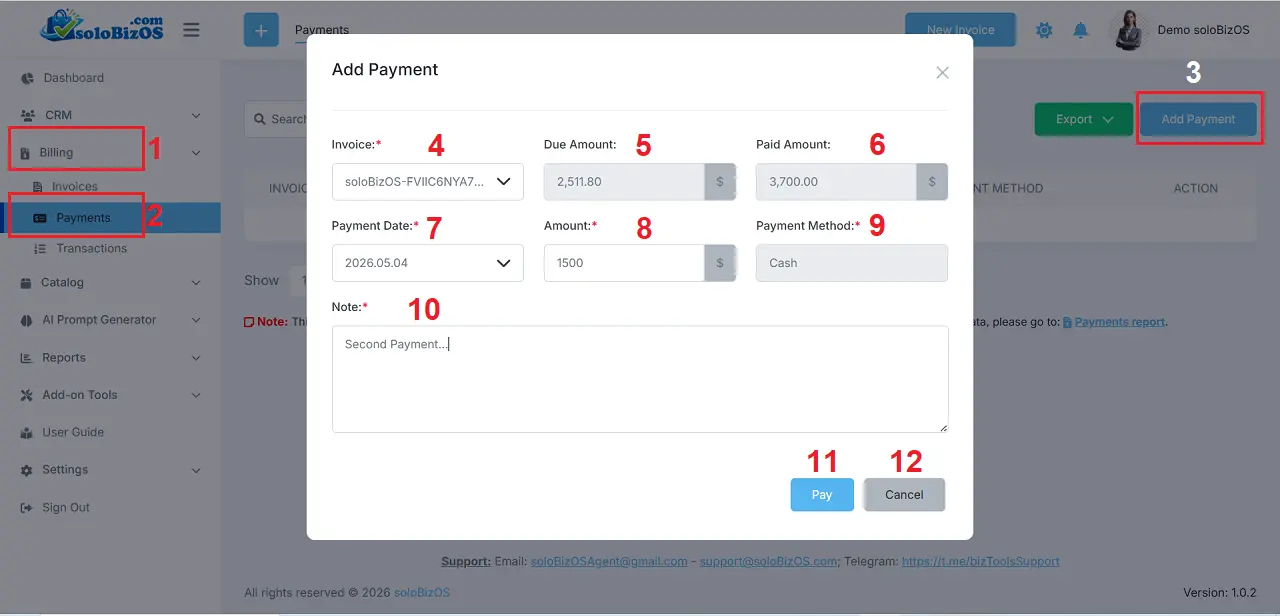 Admin process payment for his client