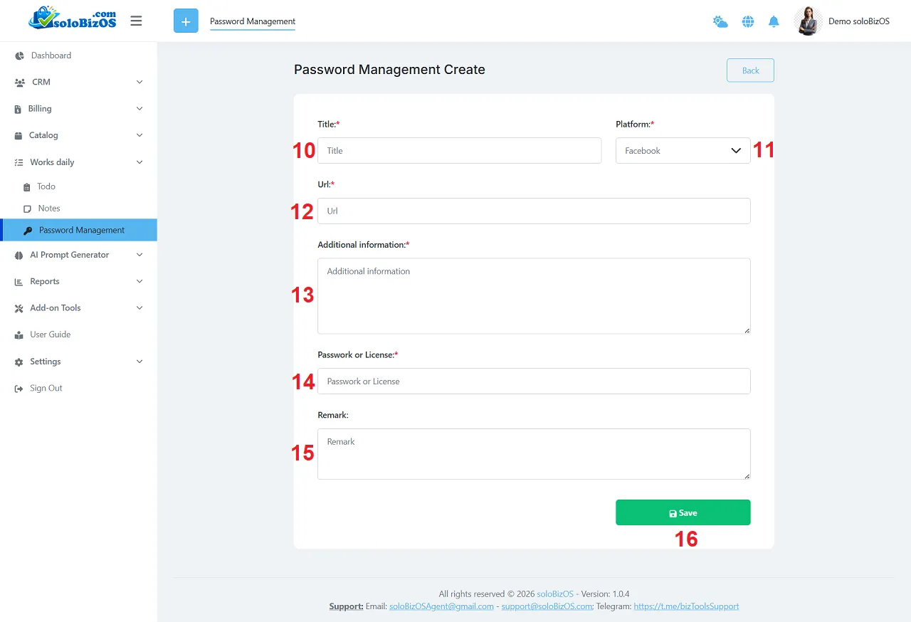Create a new password to manage